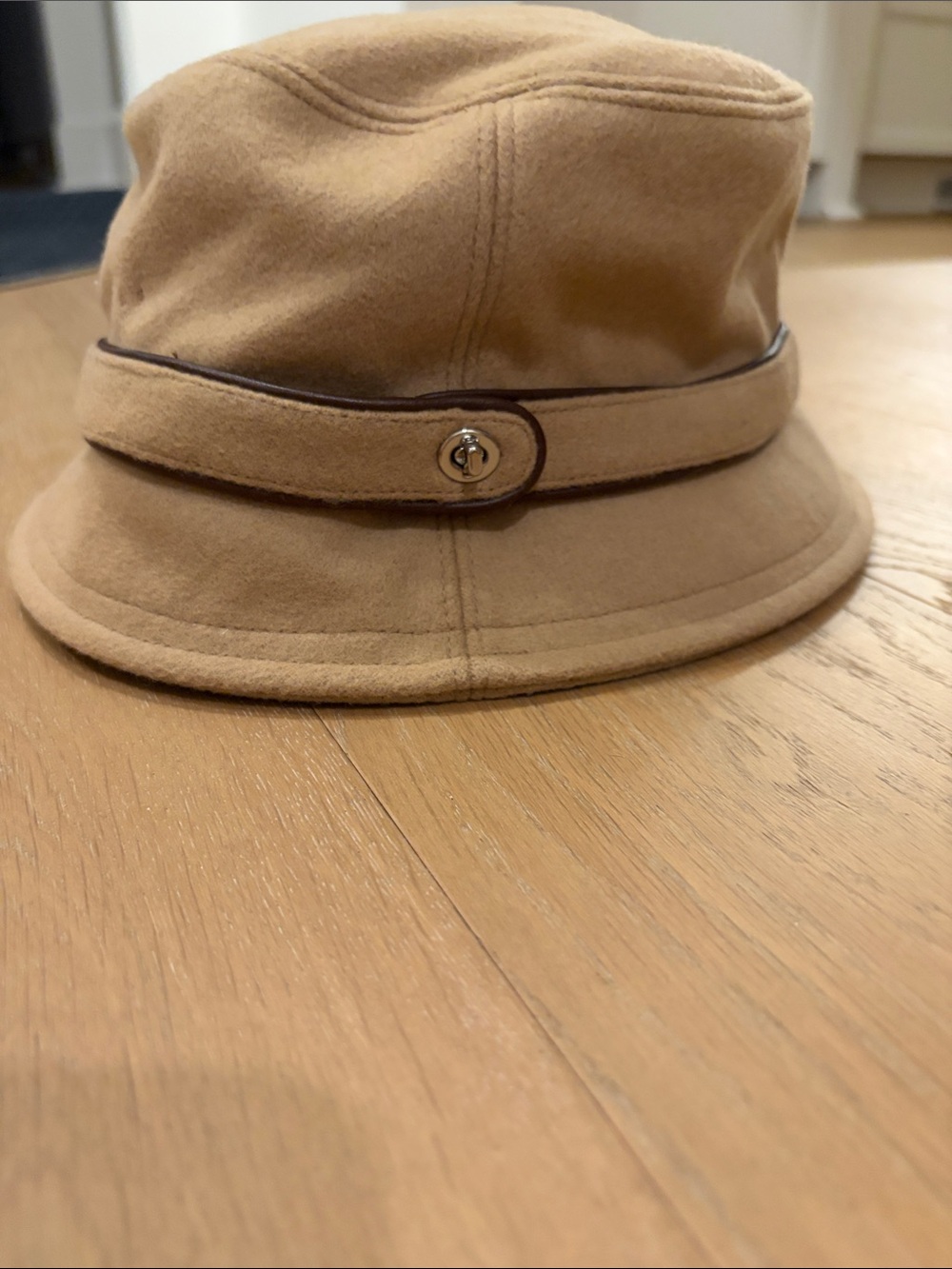 Coach Tan Wool Bucket Hat with Signature Lining